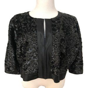 Vintage Made in British Crown Colony of China Little Black Sequin Zipper Jacket